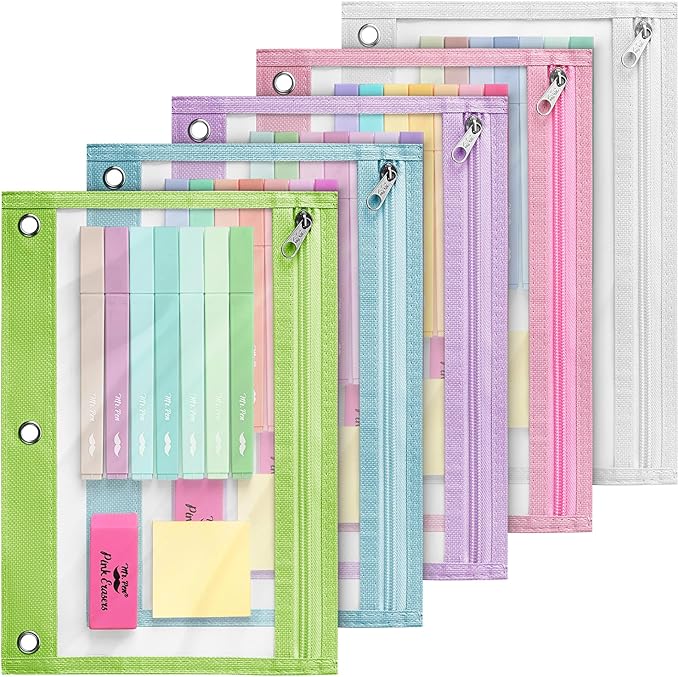 Mr. Pen- 5 Pack Colorful Pencil Pouches with Zipper, Clear Window, Binder Pouch