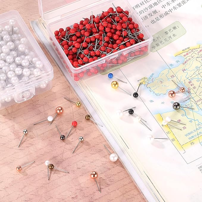 uxcell 800 Pcs Push Pins, Map Thumb Tacks 4mm Round Head Decorative Push Pins for Bulletin Board Home Office Travel Wall DIY Crafts Map Photo, Gold