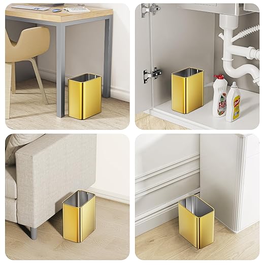 Cesun Small Bathroom Trash Can 2.1 Gallon Wastebasket, Modern Metal Garbage Can Office Waste Basket, Gold Stainless Steel Trash Bin for Bedroom, Home Office, Toilet, rv, Near Desk, Under Sink