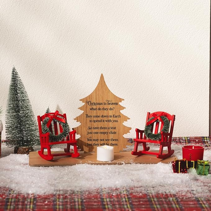 Christmas in Heaven Decoration Gift Christmas Memorial Candle Holders Rocking Chair Ornament Save A Seat Memorial Gift Xmas Decor