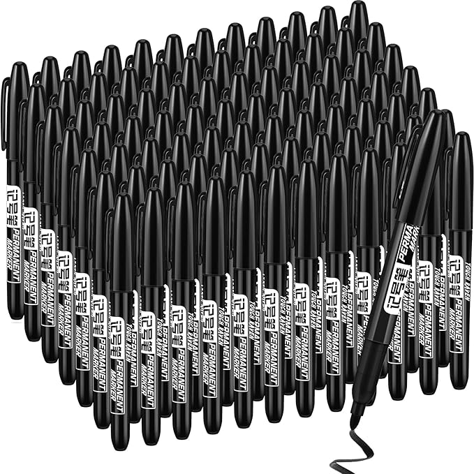 Thenshop 200 Pack Permanent Markers Bulk Black Permanent Marker Set Fine Point Marker Pens Waterproof Markers Works on Plastic, Wood, Stone, Metal and Glass