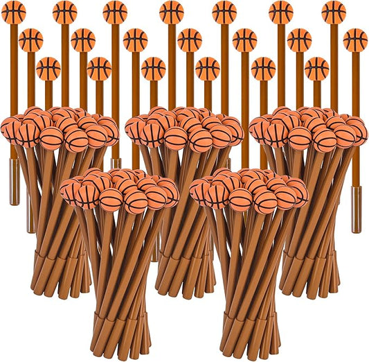 LiYiQ 100 Pcs Basketball Cartoon Cute Fun Pens for Kids Kawaii Soccer Shape Gel Black Ink Pen Cute Basketball Pens for School Office Home Student Kids Present