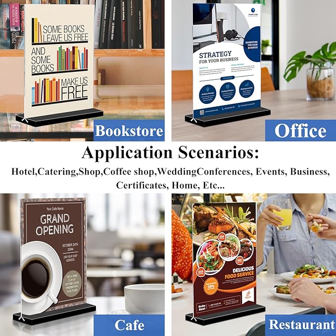 6Pack Acrylic Sign Holder 8.5x11 Vertical ,Clear Sign Holder Double-Sided ,Plastic Flyer Stand Menu Table Display Holders,Acrylic Paper Holder Plastic Picture Frames for Office Restaurants Show Fair