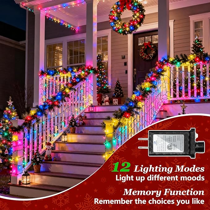 1500 LED 470FT Christmas Lights Outdoor, Christmas String Fairy Lights with Timer & Memory, Waterproof 12 Modes Dimmable Twinkle Tree Lights for Home Patio Wedding Party Yard Xmas Decor, Multicolor