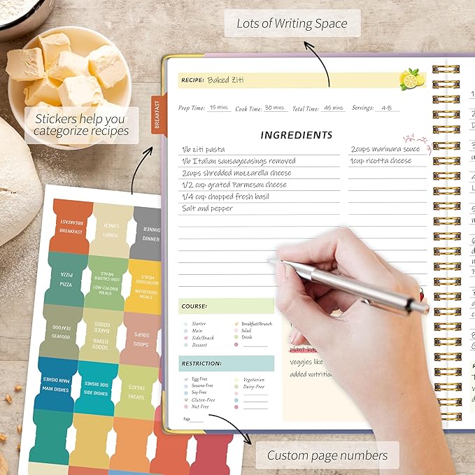 Blank Recipe Book to Write in Your Own Recipes, Blank Cookbook with 175 Pages for Family Cooking Lover, Recipe Notebook with Tab Sticker Sheets, Recipe Journal, Hardcover, 7.5" x 9.5"