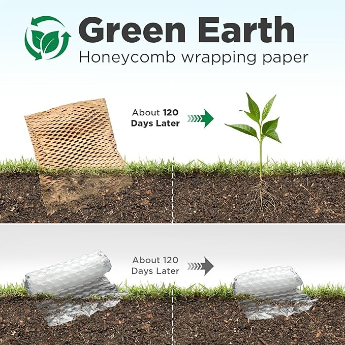 Honeycomb Packing Paper, 12"x300' White | Perforated Honeycomb Packing Paper Recyclable Moving Supplies for Shipping & Moving | Plastic-Free Alternative to Bubble Cushion Wrap with 36 Fragile Stickers