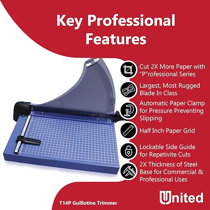 United Office Products T14P Professional Guillotine Paper Trimmer, Sturdy Metal Base, 14" Cut Length, 40 Sheet Capacity, Paper Cutter for Offices, Schools and Crafts