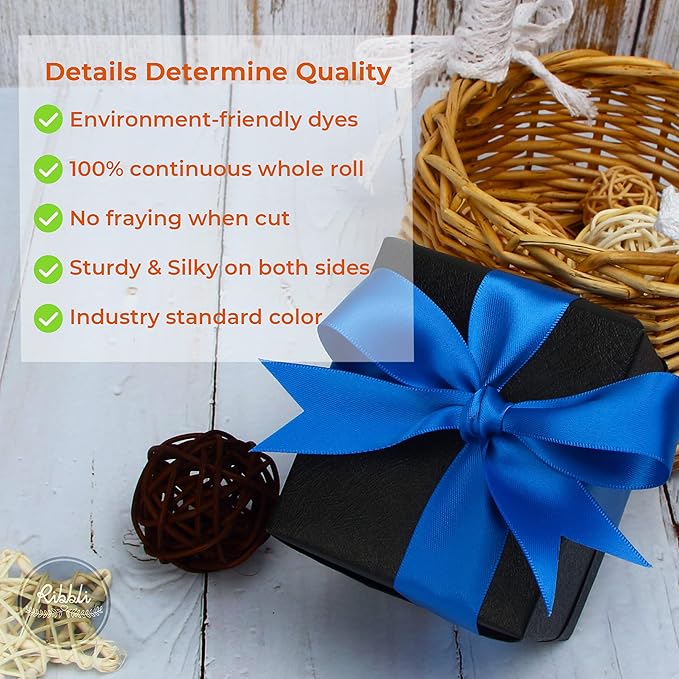 Ribbli Royal Blue Double Faced Satin Ribbon,1” x Continuous 25 Yards,Use for Bows Bouquet,Gift Wrapping,Baby Shower,Floral Arrangement