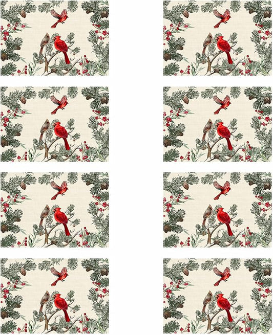 XCHI Cardinal Birds Winter Pine Tree Christmas Xmas Placemats Set of 8 Table Mats for Party Home Kitchen Dining Table Decorations 12x18 Inch
