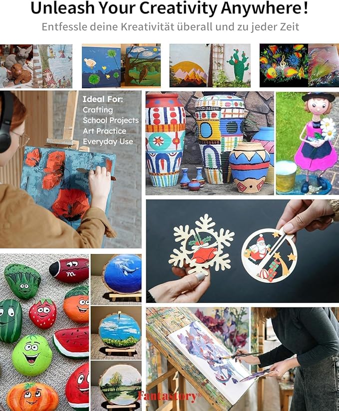 Fantastory Acrylic Paint Set, 24 x 60 ml with 12 Brushes; Christmas Acrylic Paint, Waterproof; For Artwork & DIY Projects on Canvas, Wood, Glass, Clay, Fabric, Ceramic, Paper, Canvas