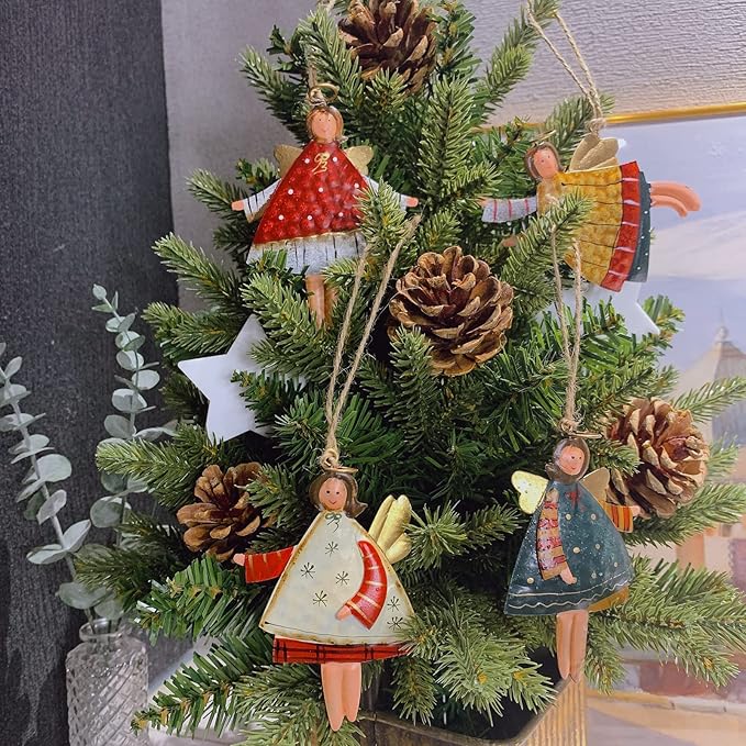 Christmas Ornaments Set for Xmas Tree 12-Pack Metal Dancing Angels Decor for Tin Hanging Christmas Decorations, for Christmas Tree Ornaments Decor, Party, Birthday, Christmas Décor