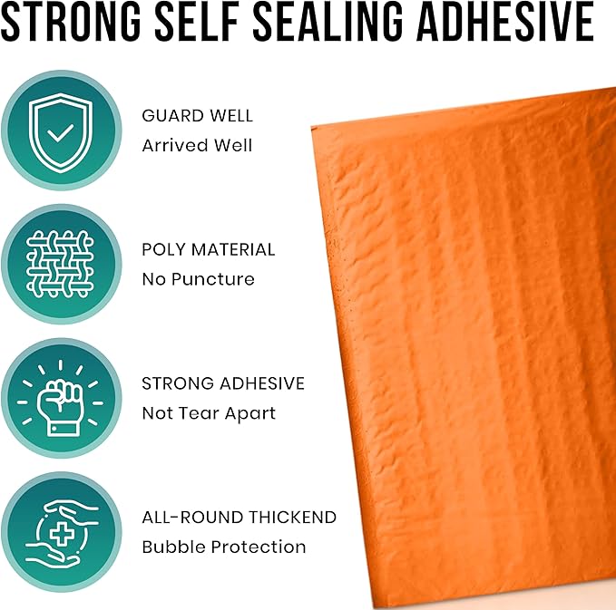 Levex - #0000 4" x 6" [5 Pack] Orange Poly Bubble Mailers, Padded Envelope Mailers, Packing Envelope & Mailing Bags for Shipping