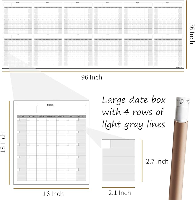 CLEVER CLEAN Large Dry Erase Wall Calendar - 36"x96" 12-month 2025 Undated Yearly Calendar for Home, Office, School Projects - Jumbo Reusable Laminated Task Organizer
