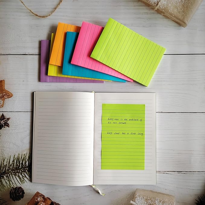 Lined Sticky Notes 4x6 Inches, 6 Bright Colors Large Sticky Notes with Lines, Super Sticking Power Memo Pads, Total 270 Sheets