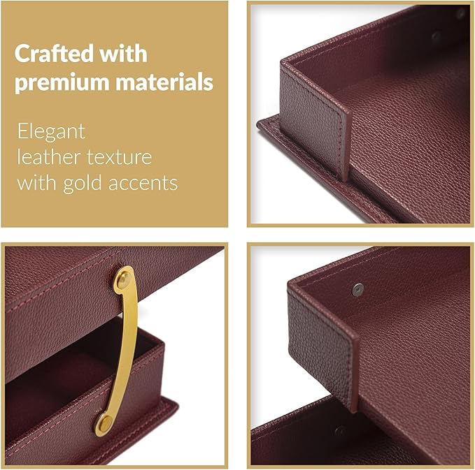 MOOGCO Bonded Set Luxury Leather Desk Pad & Desk Organization Essentials Desk Organizer Leather Desk Organizer (Burgundy)
