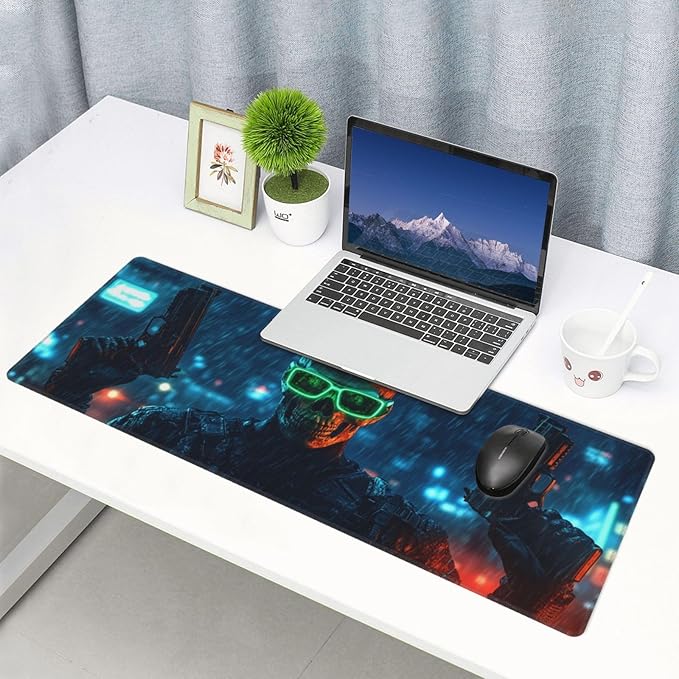 Rain Skull Mouse Pad 31.5 X 11.8 Inch Big Desk Rubber Base Stitched Edges Keyboard Pad XXL Mouse Mat for Home Game and Office