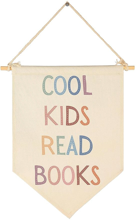 Cool Kids Read Books-Classroom Decor-Playroom Reading Corner Wall Art-Flag Decor Gift for Kids Toddler Baby Boys Girls Toddler-Banner Wall Sign Gifts for Playroom Nursery Baby Room Bedroom Front Door