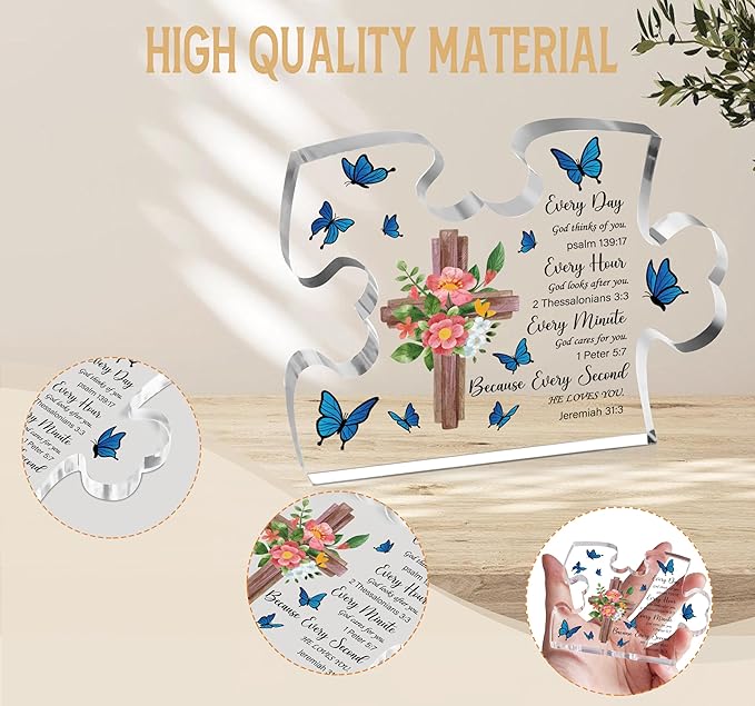 Christian Gifts for Women, Engraved Acrylic Block Heart Puzzle with Gift Box, Bible Verse Gifts, Inspirational Gifts, 3.9 x 3.3 Inch Engraved Acrylic Keepsakes - PT27