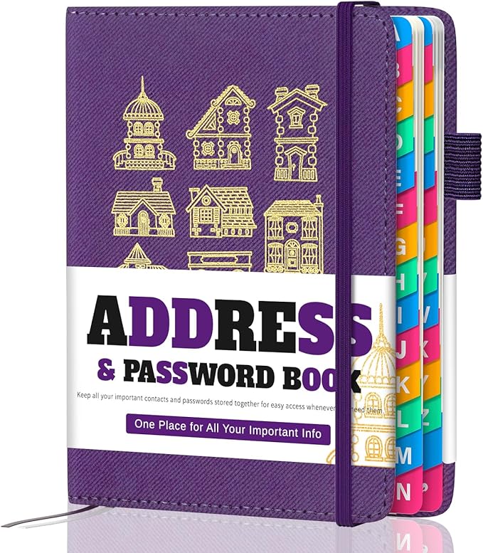 Address Book with Colorful Alphabetical Tabs (4.7" X 6.2") – Telephone Address Contact Book for Seniors, Address Book with Space for Website Address and Internet Passwords (Royal Purple)
