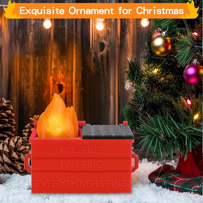 Dumpster Pencil Holder with Flame Light and Charging Port Dumpster Pen Holder Desk Accessories for Office Christmas Decor (Red, 1P)