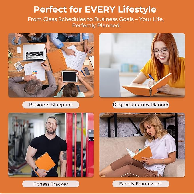 Planner 2026 Daily Weekly and Monthly,8.5"x6.5",12 Months Spiral Bound Calendar Agenda with Self-adhesive Pen Holder,2026 Appointment Book with Vegan Leather Soft Cover,Orange