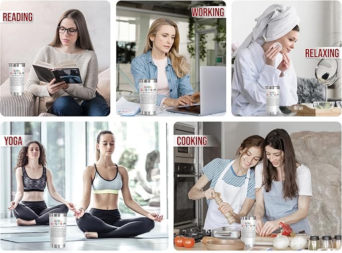 TEEZWONDER Christmas Friendship Gifts for Women - Soul Sister Stainless Steel Insulated Tumbler with Lid 20 oz - Inspirational Birthday Gifts for Friendship Women Friend BFF Work Bestie Coworkers