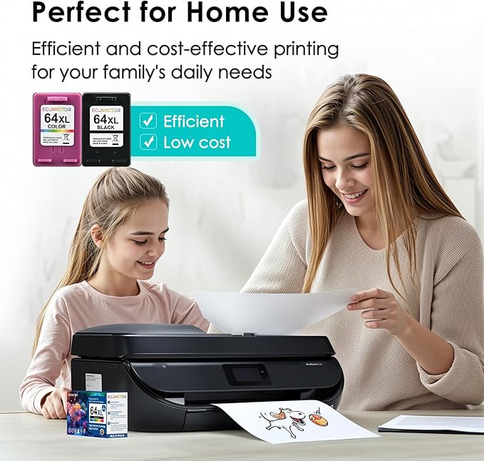 Remanufactured 64XL Ink Cartridges Black/Color Replacement for HP 64XL Ink Cartridge Combo Pack HP Ink 64 for Envy 7855 7858 7155 7800 6252 6255 7100 7164 7200e 7955e 7900e Tango X Printer