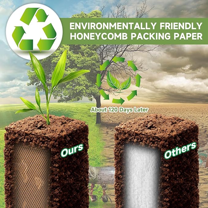 Honeycomb Packing Paper Wrap 15''x328', Substitute Alternative for Bubble Cushioning Wrap for Moving Shipping Packaging, Recyclable Moving Supplies with 48 Fragile Sticker Labels