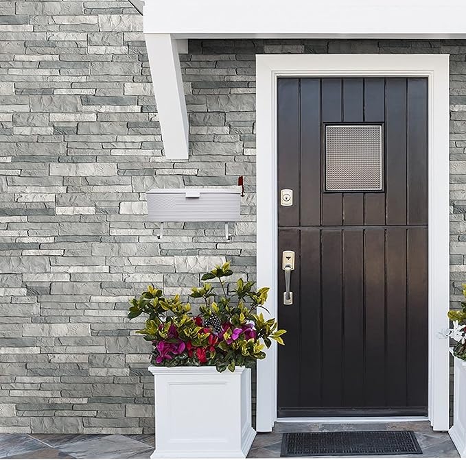 Oakland Living AZ620-WHITE White Patriotic Metal Outgoing Mail Flag and Newspaper Hangers Wall Mount Mailbox