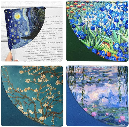 4 Pcs Van Gogh Corner Bookmarks, Oil Painting Vintage Floral Leather Book Accessories for Book Lovers, Cute Flower Reading Book Page Markers for Women Girls Men Teacher Student Boys Kids Gifts