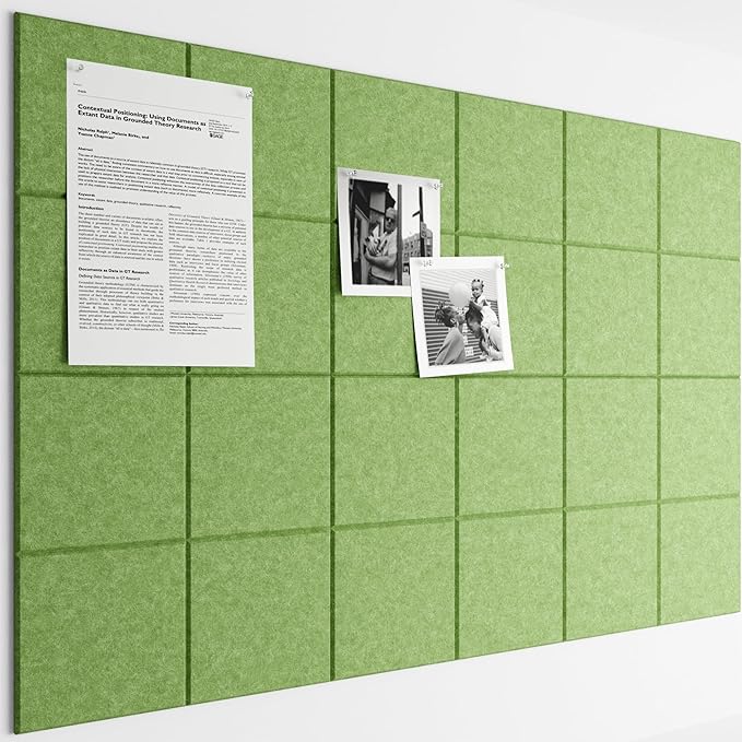Bumusty Large Cork Board Alternative-36 x24 Felt Bulletin Board Tiles, with 30 Pushpins, 40 Adhesive Tabs, 6-Pack Slat Wall Paneling, Cork Boards for Office Push Pin Board Felt Board-Grass Green