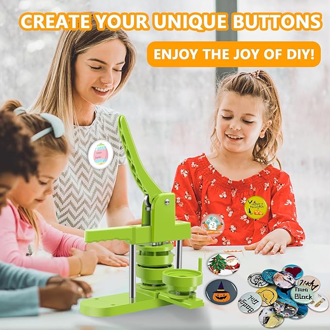 Button Maker Machine - Multiple Sizes 1.25in+2.25in, Kit for DIY Gifts, Button Press Machine with Free 200PCS 32-58mm Supplies & 2 Circle Cutter