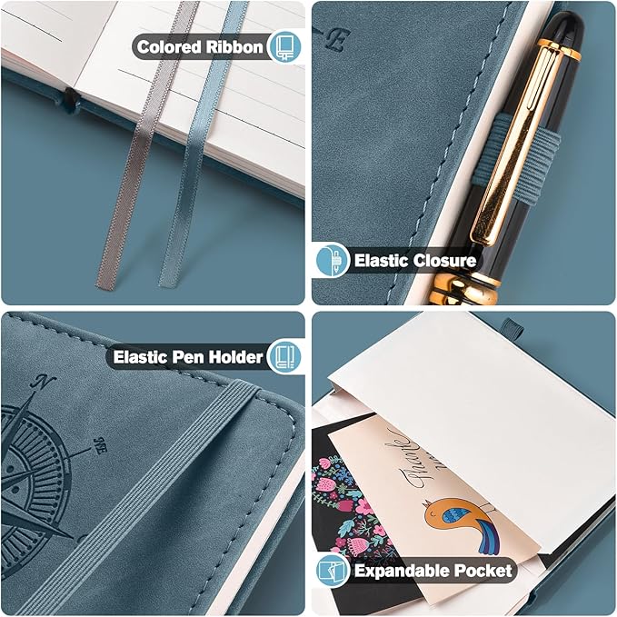 Notebook Journal for Women Men: Leather Journal for Writing, Hardcover College Ruled Journals Notebooks with Thick Paper, Large A5 Daily Journal for Travel, Diary, Gifts for Teens, 5.7"×8.5", Deepblue