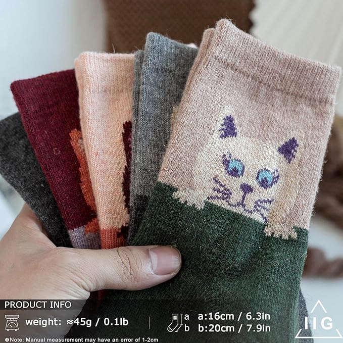 IIG Cute Warm Wool Socks for Women Super Cozy Thick Crew Winter Socks Gifts, 5 Pairs