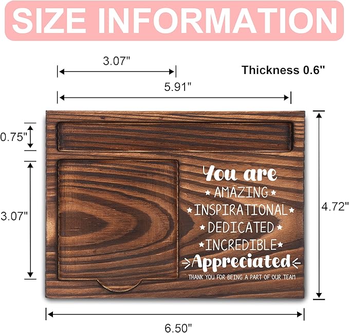 Employee Appreciation Gifts, Thank You Gifts, Inspirational Gifts, Sticky Note Holder, Post-it Note Dispenser for Desk, Wooden Post-it Note & Pen Holder 6.5" x 4.7" - FTA104