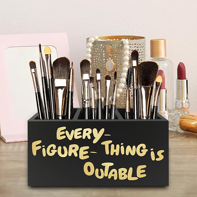 Everything Is Figureoutable Pen Pencil Holder Organizer for Desk, Inspirational Motivational Wooden Box Signs Decorations for Home Office Desk Tabletop, Inspirational Gifts