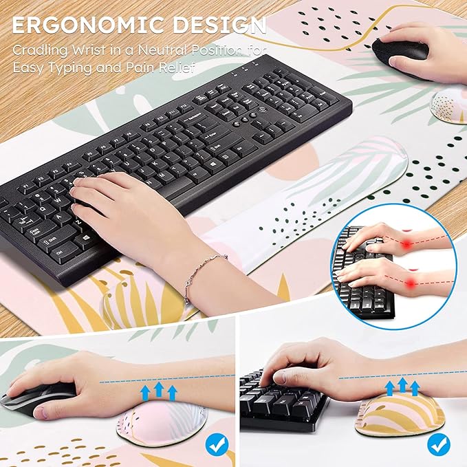 iCasso Desk Pad Mat, Big Ergonomic Mouse Pad,+ Keyboard Pad+Wrist Rest, Easy Typing Pain Relief, 3Pcs (35.4×15.7 in) Keyboard Mat Desk Mat for Keyboard and Mouse (Morlandi)