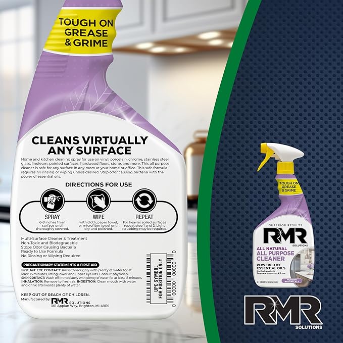 RMR All Natural All-Purpose Cleaner - Non-Toxic, Rinse-Free Multipurpose Cleaning Supplies, Biodegradable, Modern Botanical Scent, 32-Ounce Spray, 2 Pack