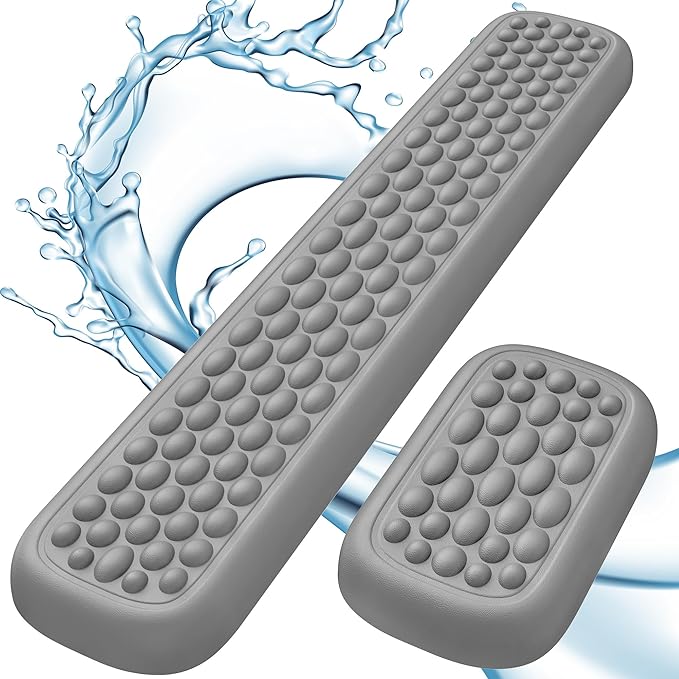 Lekvey Ergonomic Keyboard Wrist Rest - Memory Foam with Massage Points & Waterproof PU Leather Wrist Pad, Carpal Tunnel Support for Office Computer/Gaming, Typing Pain Relief, Easy-Clean（Gray）