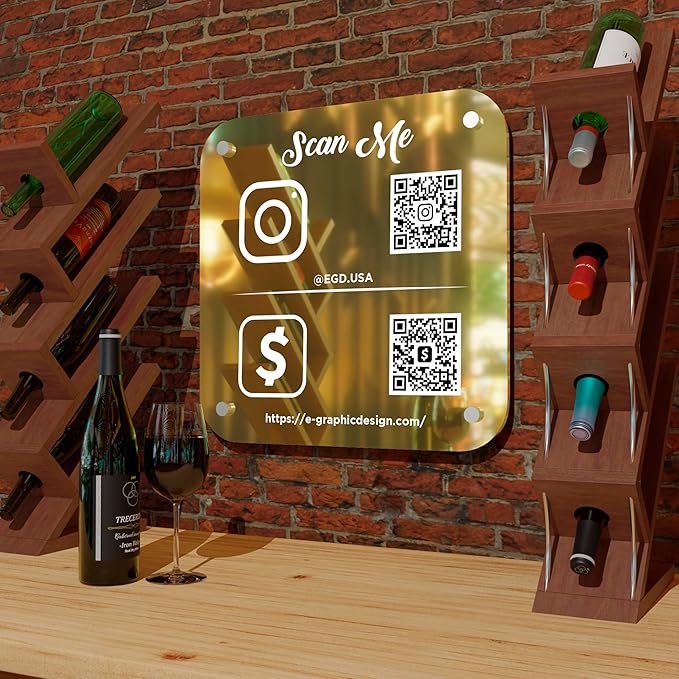 EGD Personalized Social Media QR Code Sign for Business | Facebook Instagram Sign | Custom Signs for Business I Standoff Screws Included I Multiple Color and Holder Options | Wide 10"x 10" Height