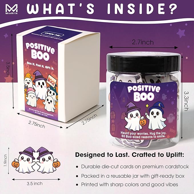 Positive Ghost Affirmation Jar – 60 Funny Emotional Support Ghosts Notes, Boo Basket Stuffers for Women, for Women,Teens, Tween, Halloween Decor, Cute Halloween Basket Stuffers Idea
