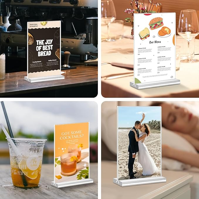 Acrylic Sign Holder 4x6, 15 Pack Clear Double Sided Menu Vertical Display Stand, Desktop Paper Holder Suitable for Restaurants, Office, Store, Show Fair