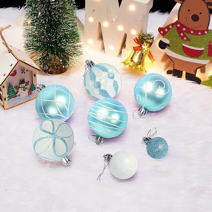 100Pcs Elegant Christmas Balls Set Christmas Tree Ornaments with Glitter and Patterns Bulk Ornaments for Tree as Festive Christmas Decor Xmas Ball Set Blue Silver