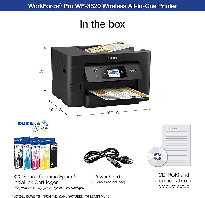 Epson EcoTank ET-4800 Wireless All-in-One Cartridge-Free Supertank Printer with Scanner & ® Workforce® Pro WF-3820 Wireless Color Inkjet All-in-One Printer, Black Large