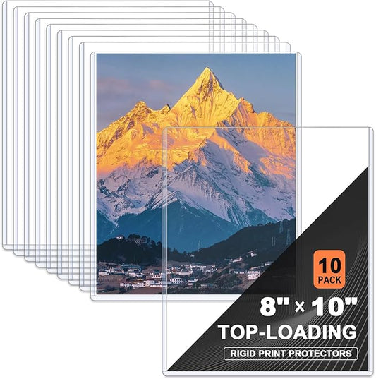 Ndsox 10 Pack 8" x 10" Rigid Print Protectors Clear Hard Plastic Sheet Protectors Top Loading for Photographs, Photo Papers, Posters, Prints, Birth Certificates, Heavy Duty No-Hole Rigid Photo Sleeves