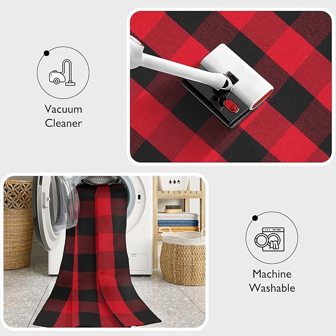 KIMODE Christmas Rug Outdoor 27.5"x43", Washable Christmas Doormat, Farmhouse Door Mats Outside, Red and Black Buffalo Plaid Rug, Reversible Outdoor Christmas Decor for Front Porch Entryway Kitchen