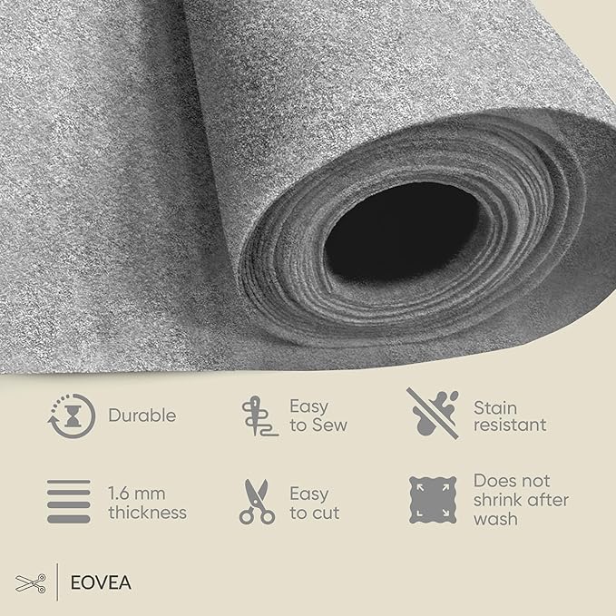 Eovea - Acrylic Felt Fabric by The Yard-72" Inch Wide -1.6mm Thick Felt Fabric | Non-Stiff Soft Craft Felt Supplies for DIY Arts & Craft, Sewing, Patchwork, Cushion & Padding(Heather Grey,10 Yards)
