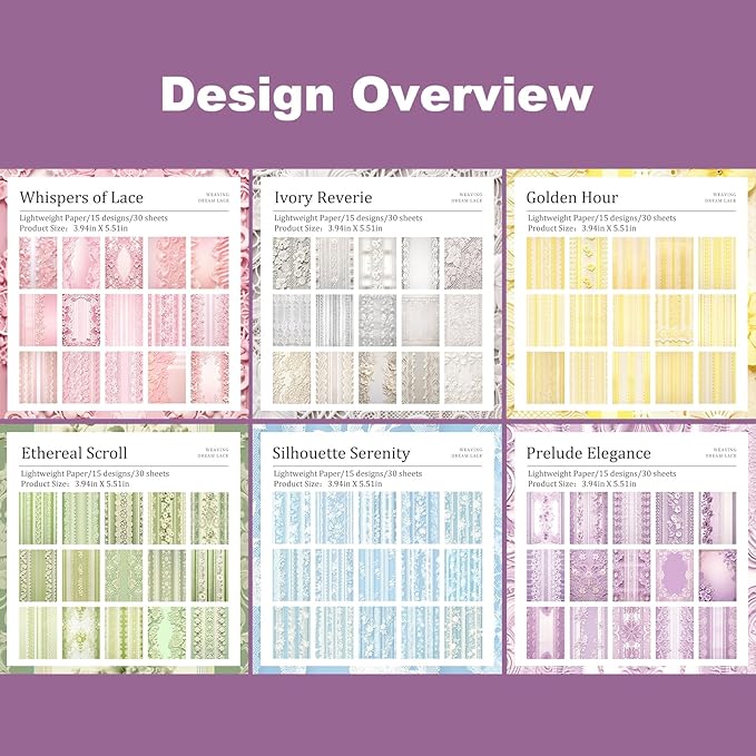 Lace Scrapbook Paper Set, 180 PCS Vintage Floral Journal Paper Kit for Scrapbooking, DIY Crafts, and Card Making