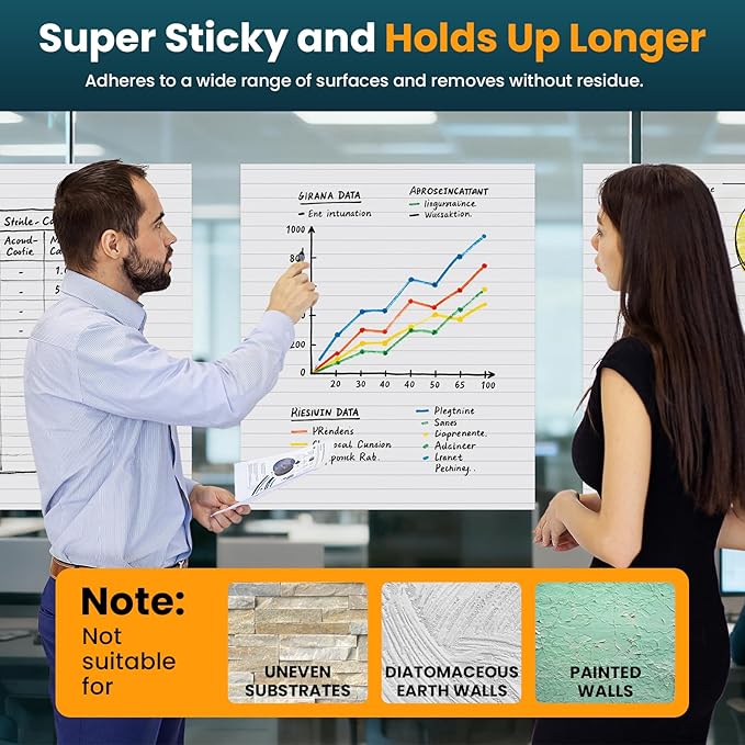 OLenyer Super Sticky Easel Pad, 25x 30IN, Large Self Stick Flip Chart Paper for Office School Classroom Supplies, 30 Sheets/Pad, 10 Pads/Pack, White, Lined