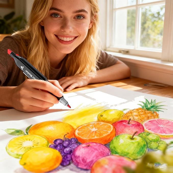 Soucolor Alcohol Markers 60 Colors with Case & Holders, Dual Tips Chisel & Fine Art Markers for Adult Coloring Kids Drawing, Artist Markers Art Supplies for Blending Sketching